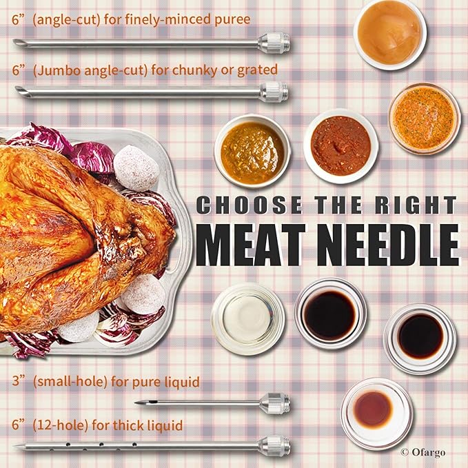 Ofargo Stainless Steel Meat Injector Syringe Kit with 4 Marinade Needles for BBQ Grill Smoker, Gifts for Men Dad Husband in Thanksgiving Christmas Day, 2-oz Large Capacity, Both Paper User Manual and E-Book Recipe GreatgiftsidealforThanksgivingandX-mas