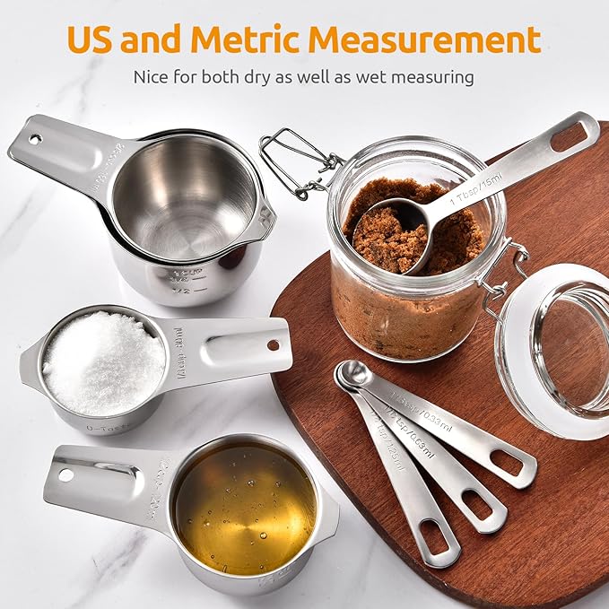Measuring Cups and Spoons 12 Pieces: U-Taste 18/8 Stainless Steel Kitchen Metal Measure Gadgets, Heavy Duty Stackable Portion Teaspoon Tablespoon Scoop for Baking Cooking Dry & Liquid Food Ingredient U-Taste