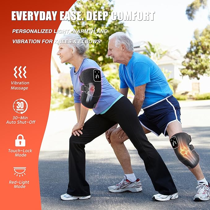 Red Light Therapy Vibration Knee Massager, Vibration & Heat - 5 Massage Zones, 660nm & 850nm Wavelengths, Rechargeable Heating Pad Knee Wrap, Gift for Men and Women Syluris