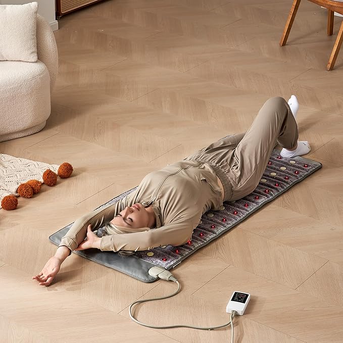 VEVOR Far Infrared Heating Pad, Amethyst Heating Pad with Jade & Tourmaline Stones, 660nm Photon Light & Negative Ions, 103-159℉ Hot Gemstone Mat with 0-12 Hours Timer for Waist Shoulder (60" x 24") VEVOR