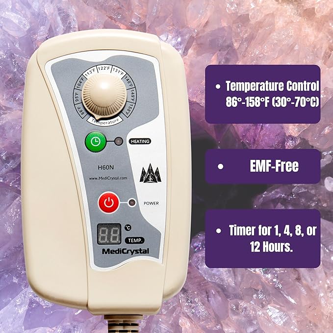 MediCrystal Infrared Heat Amethyst Tourmaline Mini Mat - 32" L x 20" W - Natural Crystals - Adjustable FIR Heating 86°-158°F - Deep Warming Hot Stone Pad - for Back Health - Original Manufacturer MediCrystal