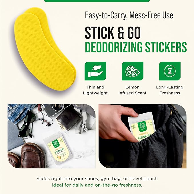 Natural Shoe Deodorant Stickers Odor Remover Patches for Shoes & Slippers, Long-Lasting Fresh Scent, Eliminates Bad Smell, Easy to Use – 20 Count Pack