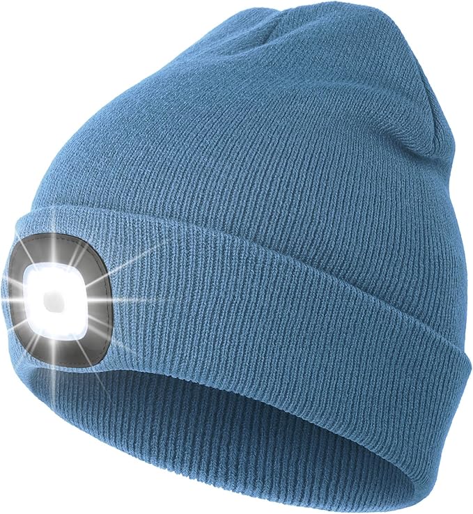 CENSGO Unisex Hat with Light, USB Rechargeable Headlamp Beanie, Gifts for Dad Father Men Husband Warm Knitted Cap CENSGO