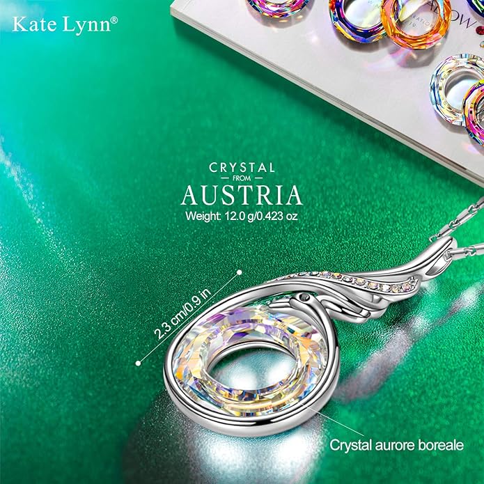 Kate Lynn "Rise From the Ashes Phoenix Necklace Made with Crystals from Austria, 18"+2" Necklace, Packaged with Jewelry Box, Birthday Gift for Women, Symbol of Luck and Renewal KateLynn