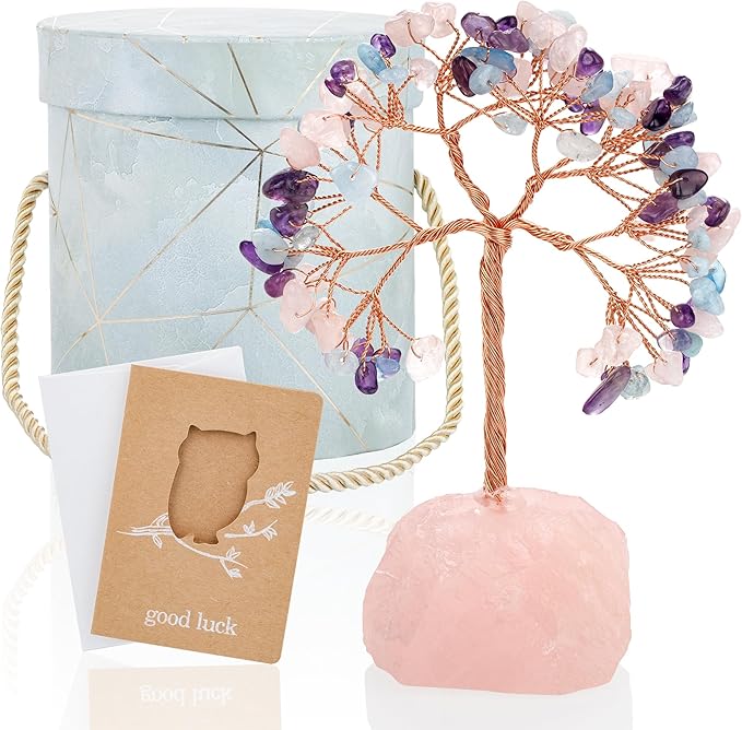 ZenBless 7 Chakra Healing Crystals Stones Tree of Life, Feng Shui Money Tree,Little Fake Bonsai Zen Spiritual Home Living Room Cubicle Office Desk Decor and Accessories for Women ZenBless