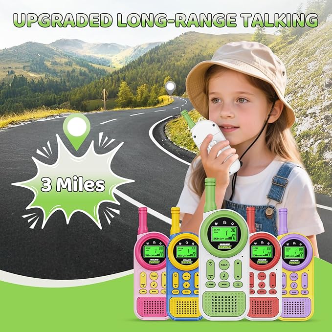 Walkie Talkies for Kids Toys: Toys for 3-12 Year Old Boys Girls - 22 Channels 2 Way Radio Toy with Backlit LCD Flashlight - 3 Miles Range for Outside/Camping/Hiking (2-Pack), Green Ptnerbeh