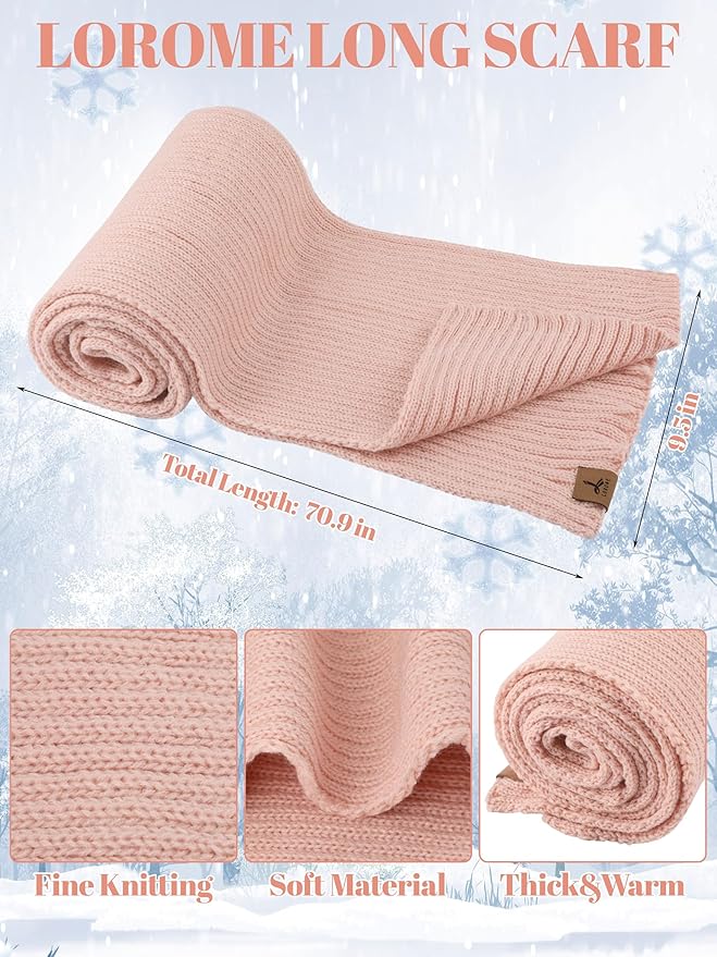 LOROME Women Winter Beanie Hat Scarf Gloves Set, Fleece Knitted Pompom Hat Warm Neck Scarf Touchscreen Gloves Winter Gift LOROME