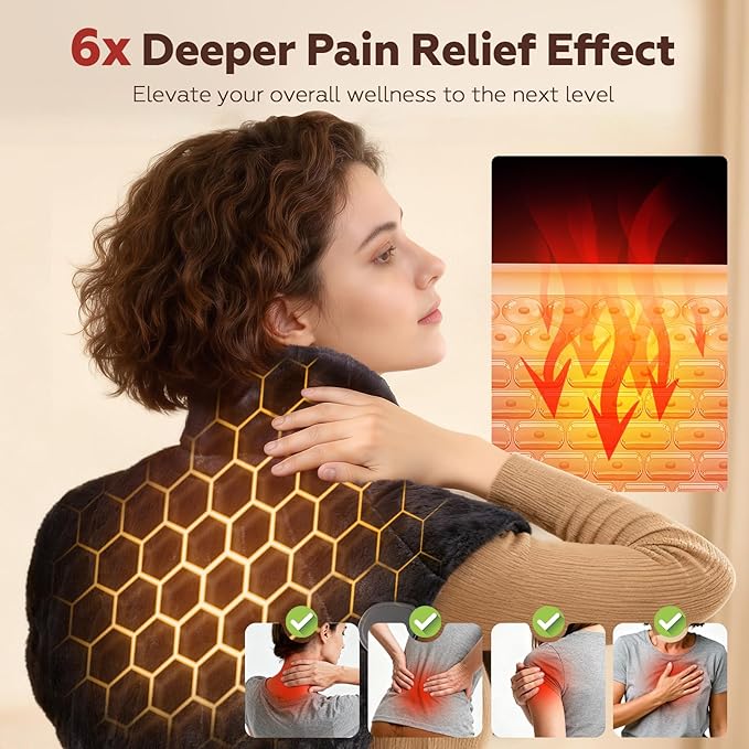 UTK Weighted Heating Pad for Neck and Shoulders and Back, 30s Fast Heat,6X Deeper Pain Relief, Faux Rabbit Fur Fabric, 8 Heat Settings Max 159℉, 4H Auto Off, Memory Function, 24"x 20", Christmas Gift UTK