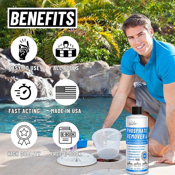 Phosphate Remover - Pool Chemicals, Pool Phosphate Remover, Pool Chemicals For Inground Pools & Above Ground Swimming Pools, Perfect for Pool Openings to Make Your Pool Phosphate Free 32oz BubbyShine