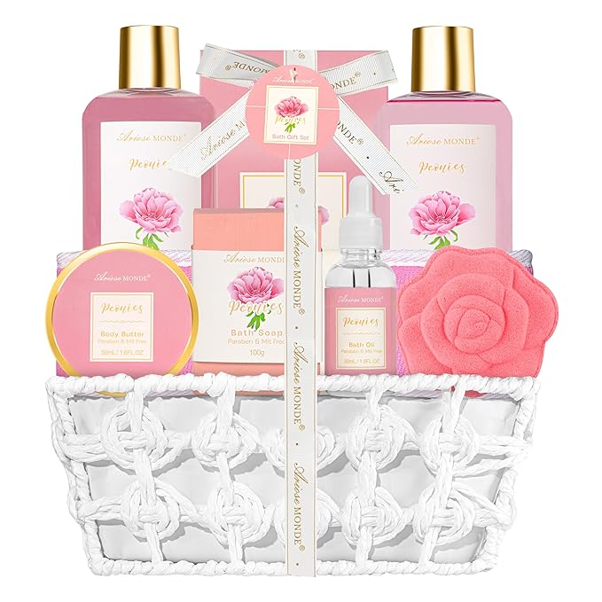 Gift Basket for Women Bath and Body Gift Basket Set for Women, 9pcs Home Spa Set for Self Care, Mothers Day Relaxing Bath Sets Birthday Christmas Gifts for Mom Sister Her Wife Ariosemonde