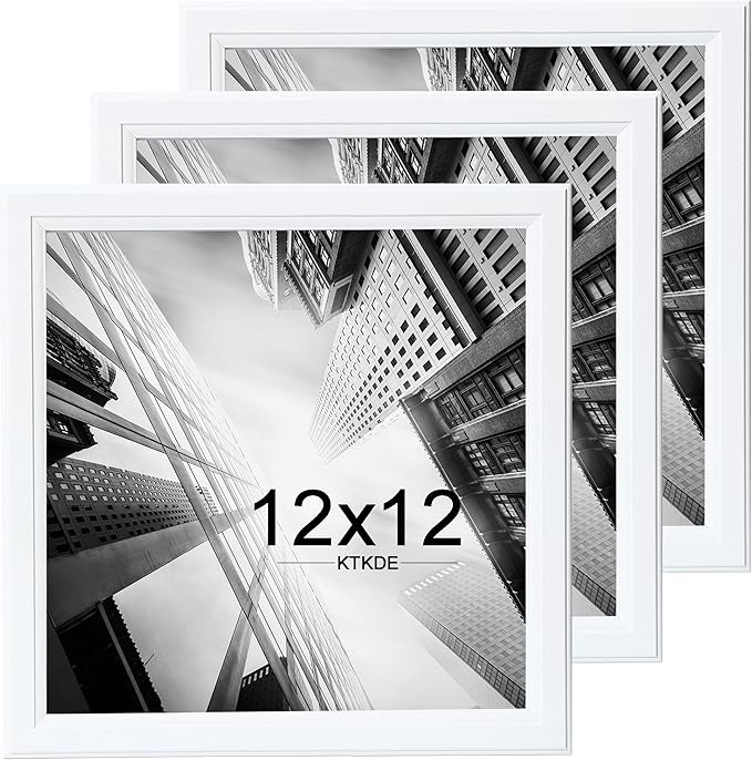 KTKDE 12x12 Picture Frame Set of 3, White Wooded, Wall Hanging Display, Best Square Photo Frame Studio Gallery for Photos, Posters & Art Prints KTKDE