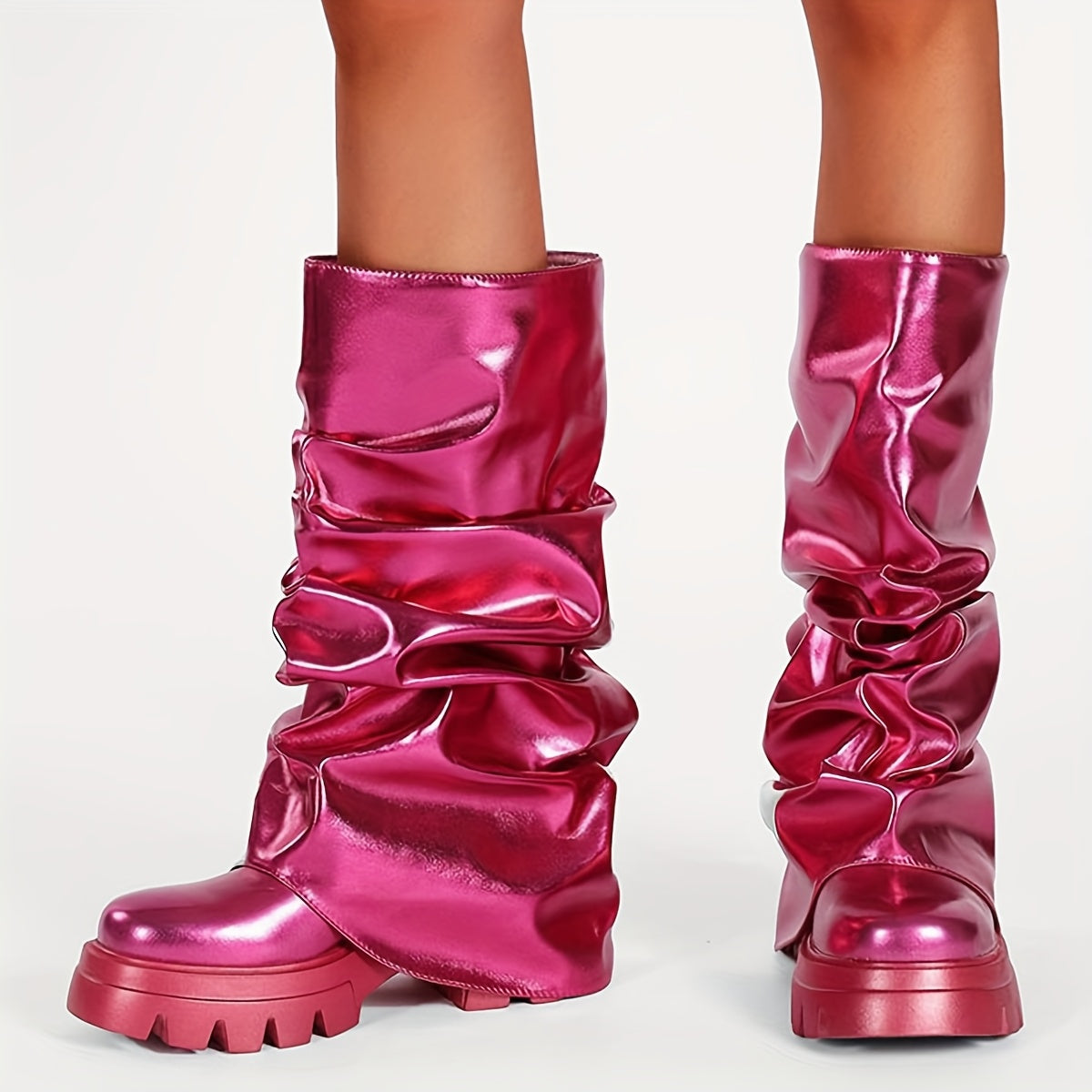 Metallic Slouchy Platform Boots