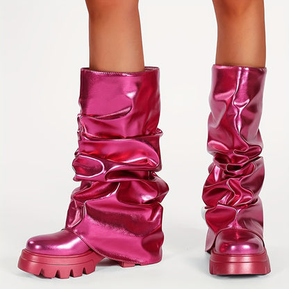 Metallic Slouchy Platform Boots