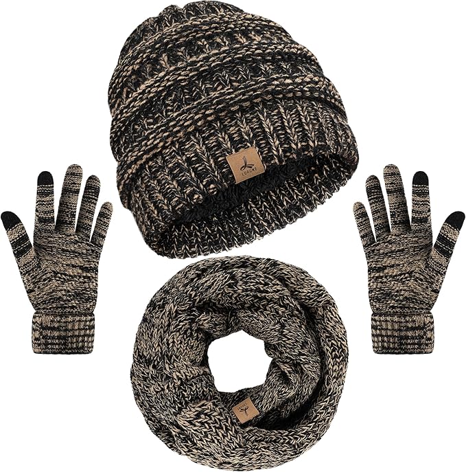 Winter Beanie Hat Scarf Gloves, Warm Fleece Knit Hats Touch Screen Gloves Neck Scarf Set Winter Gifts for Unisex Adult LOROME