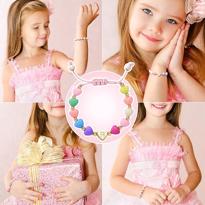 WomenGifts Initial Heart Bracelets for Girls Women – Christmas Stocking Stuffers Cute Little Girls Letter A-Z Charm Bracelet, Personalized Happy 3-18 Year Old Birthday Gift for Sisters, Toddler, Teens & Her Kick Boosters