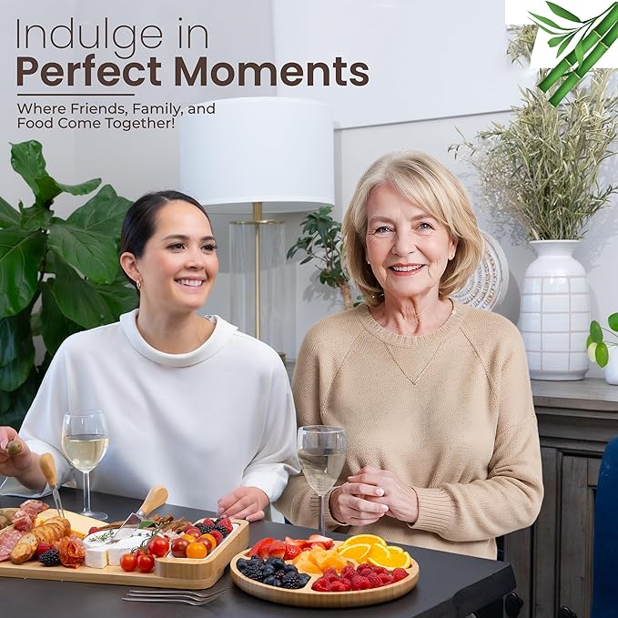 Charcuterie Board Gift Set - Bamboo Cheese Board & Serving Tray for Meat, Cheese, Crackers, Fruit - Large Wooden Charcuterie Boards for Parties - Wedding, Housewarming, Birthday Gifts for Women Bamb%C3%BCsi