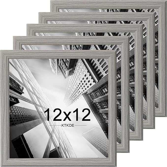 KTKDE 12x12 Picture Frame Set of 5 Grey Wooded, Wall Hanging Display, Best Square Photo Frame Studio Gallery for Photos, Posters & Art Prints KTKDE