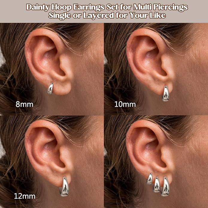 BESTEEL 3Pairs 14K Gold Plated Hoop Earrings Set for Women Chunky Earring Silver Plated Hypoallergenic Small Huggie Hoops Lightweight Tiny Thick Trendy Hoop Earrings Stacks for Multiple Piercing BESTEEL