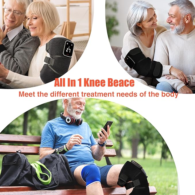 Red Light Therapy Vibration Knee Massager, Vibration & Heat - 5 Massage Zones, 660nm & 850nm Wavelengths, Rechargeable Heating Pad Knee Wrap, Gift for Men and Women Syluris