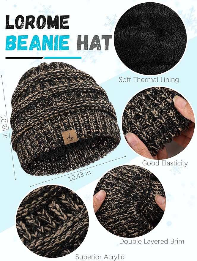 Winter Beanie Hat Scarf Gloves, Warm Fleece Knit Hats Touch Screen Gloves Neck Scarf Set Winter Gifts for Unisex Adult LOROME