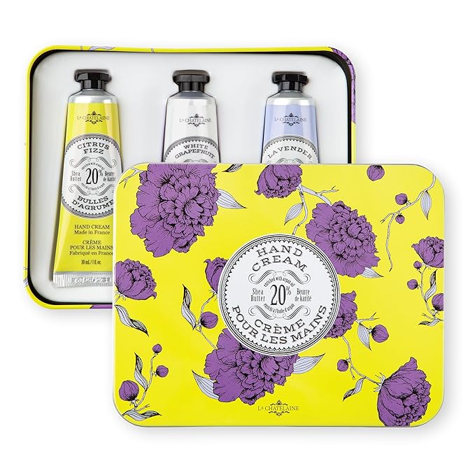 La Chatelaine Hand Cream Gift Set for Women, Mom, Sister, Travel Size, Natural Hand Cream Made in France with 20% Organic Shea Butter (Citrus Fizz, White Grapefruit, & Lavender) 3 x 1 fl. oz LaChatelaine