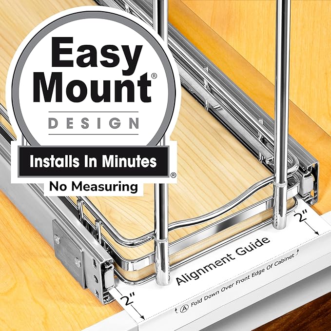 LYNK PROFESSIONAL® Élite™ Pull Out Spice Rack Organizer for Inside Kitchen Cabinets - 6"x21" - Slide Out Drawer – Wood/Chrome Sliding Spice Cabinet Organization Shelf Racks - 3 Tier LYNKPROFESSIONAL