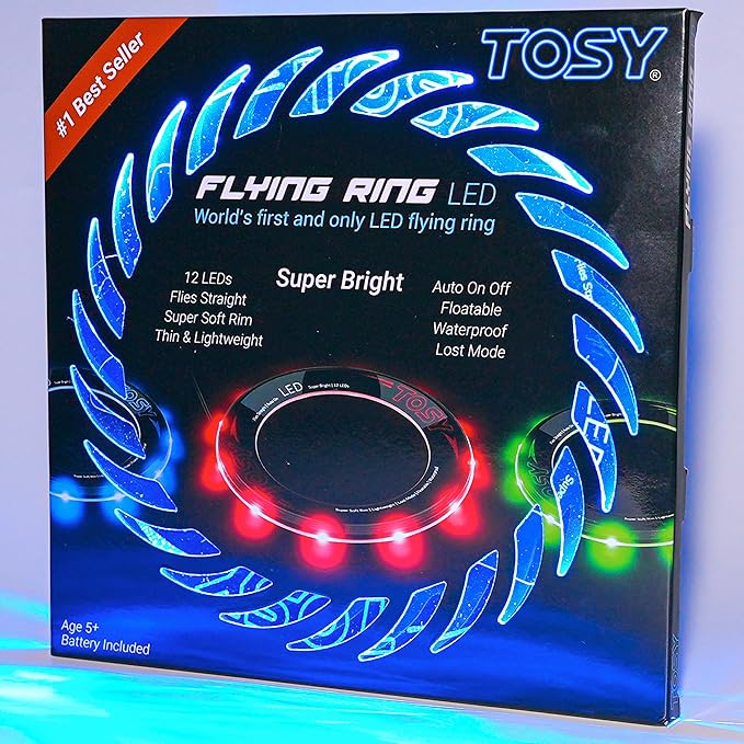 TOSY Flying Ring - 12 LEDs, Super Bright, Lost Mode, Auto Light Up, Safe & Soft, Waterproof, Lightweight, Birthday, Camping Toy, Easter Gift for Kid/Boy/Girl TOSY