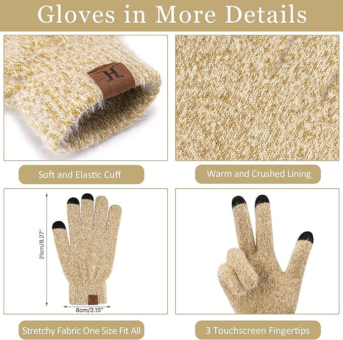 Womens Winter Warm Knit Beanie Hat Touchscreen Gloves Long Neck Scarf Set with Fleece Lined Skull Caps Gifts for Women FZFANTASTICZONE