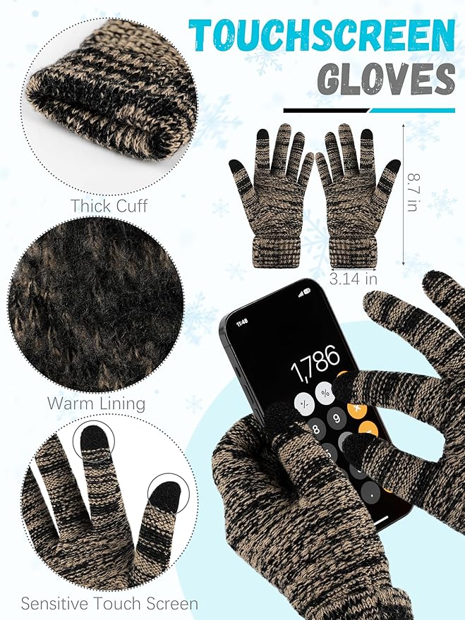 Winter Beanie Hat Scarf Gloves, Warm Fleece Knit Hats Touch Screen Gloves Neck Scarf Set Winter Gifts for Unisex Adult LOROME