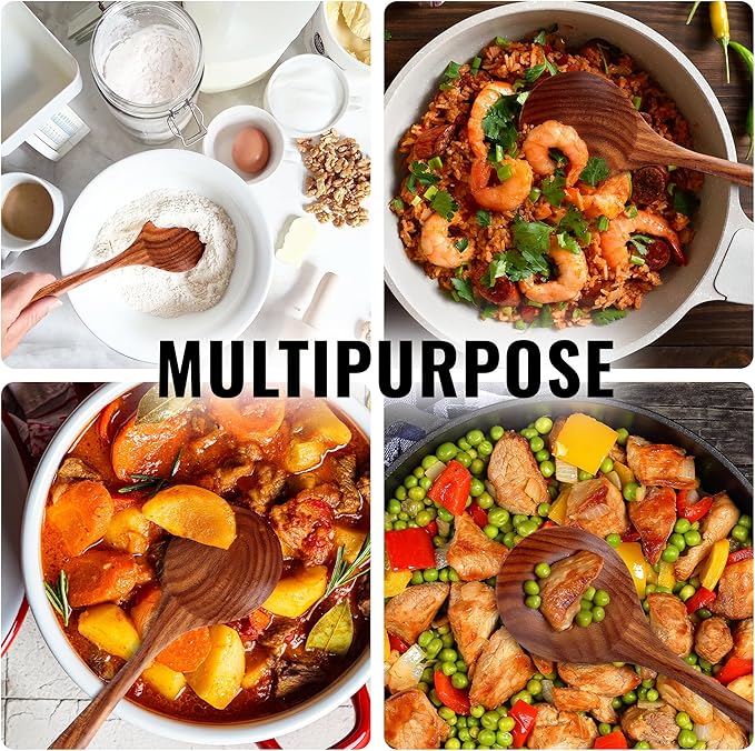 Zulay Kitchen 9.4" Teak Wooden Cooking Spoon – Durable, Non-Stick Wooden Utensil for Cooking, Stirring, Mixing & Serving – Heat-Resistant, Smooth Finish Kitchen Spoon for Nonstick Cookware ZulayKitchen