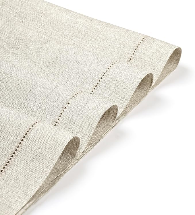 D'Moksha Homes Light Natural Linen Cloth Placemats Set of 4-100% Pure Linen Hemstitch Placemats 14 x 19 Inch - Classic Hemstitch Table Place Mats for Christmas - Handcrafted, Machine Washable DMokshaHomes