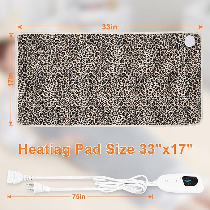 Deepsoon Heating Pad,Electric Heating Pads for Back,Neck,Abdomen,Moist Heating Pad for Shoulder,Knee,Arms,Legs,Dry/Moist Heat & Auto Shut Off,Birthday Gifts for Men and Women,Leopard Print,33x17 Inch Deepsoon