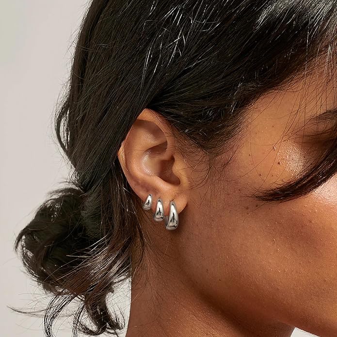 BESTEEL 3Pairs 14K Gold Plated Hoop Earrings Set for Women Chunky Earring Silver Plated Hypoallergenic Small Huggie Hoops Lightweight Tiny Thick Trendy Hoop Earrings Stacks for Multiple Piercing BESTEEL