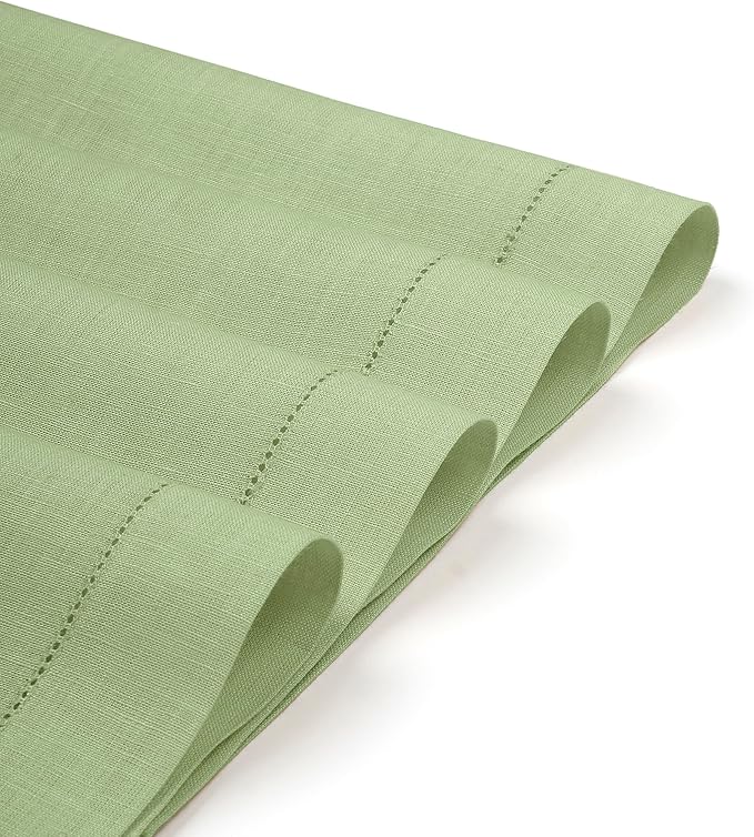 D'Moksha Homes Sage Green Linen Cloth Placemats Set of 4-100% Pure Linen Hemstitch Placemats 14 x 19 Inch - Classic Hemstitch Table Place Mats for Christmas - Handcrafted and Machine Washable DMokshaHomes