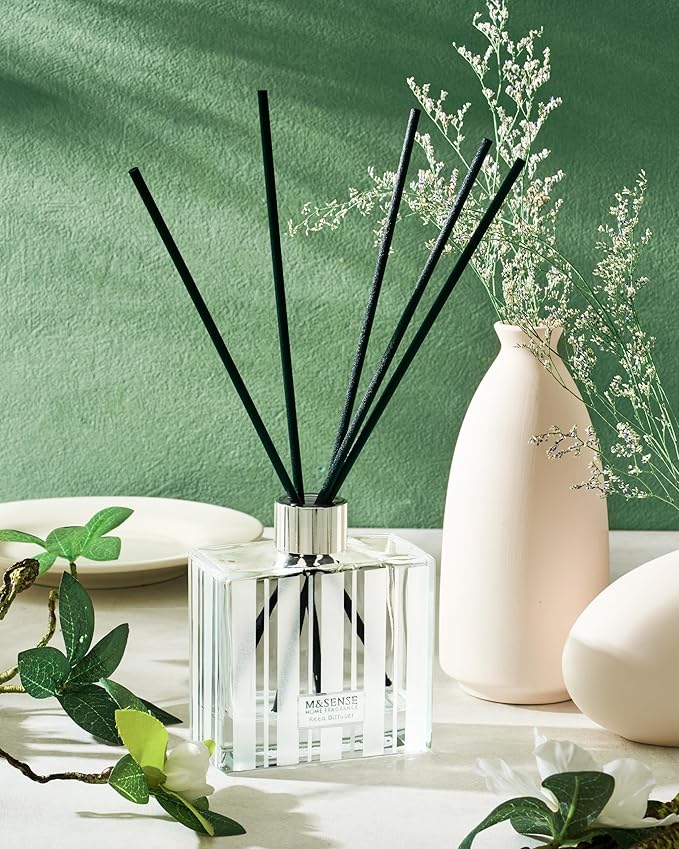 M&SENSE Eucalyptus Spearmint Reed Diffuser Set - 7.04oz Diffuser with Sticks, Rich Fragrance & Refreshing Non-Toxic Scent for Home Bathroom Office Study Other Workspaces Needing Focus, Gifts for Women MSENSE