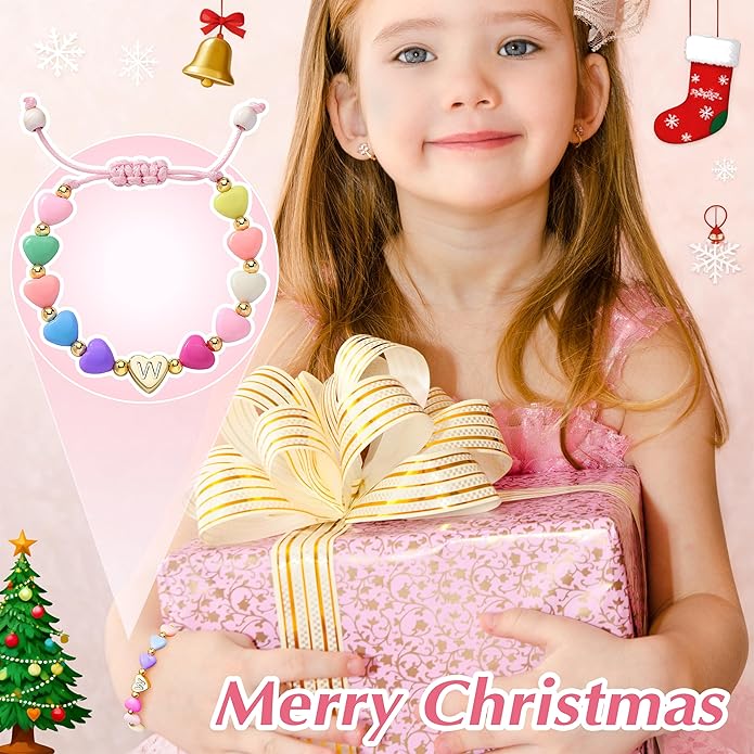 WomenGifts Initial Heart Bracelets for Girls Women – Christmas Stocking Stuffers Cute Little Girls Letter A-Z Charm Bracelet, Personalized Happy 3-18 Year Old Birthday Gift for Sisters, Toddler, Teens & Her Kick Boosters