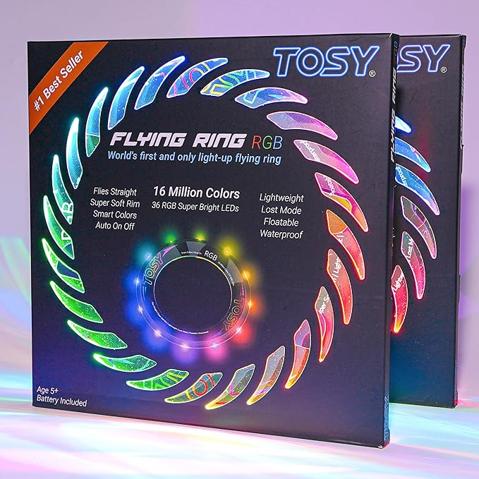 TOSY Flying Ring - 36 RGB Multicolor LEDs, Super Bright, Lost Mode, Auto Light Up, Christmas Stocking Stuffers Gift for Kid/Teen/Boy/Girl, Safe, Waterproof, Pool/Beach/Camping Toy, 2-Pack TOSY