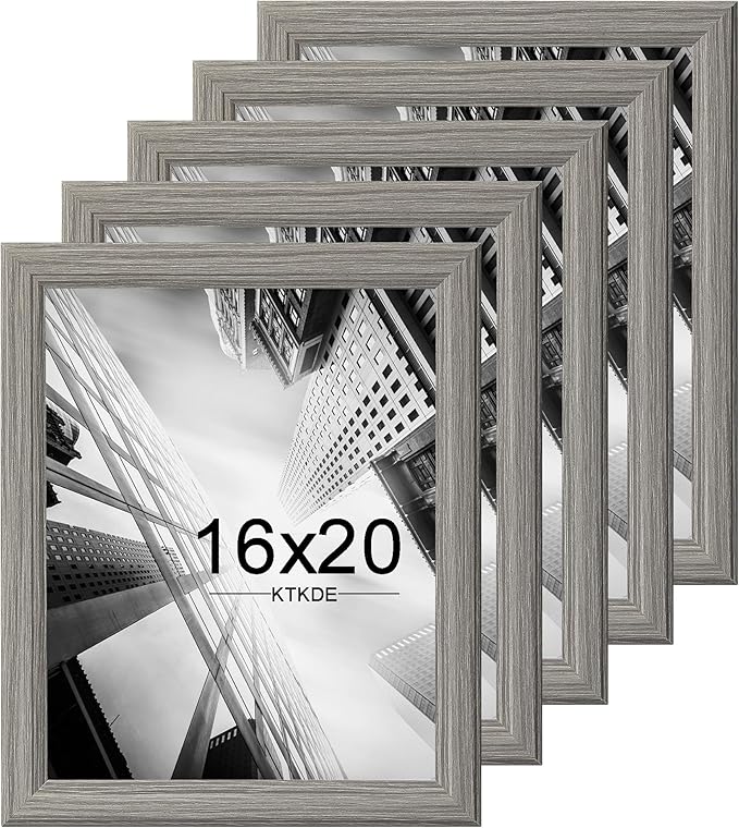 KTKDE 16x20 Picture Frame Set of 5,Studio Gallery 16 by 20 Poster Frame Gray Wooden, Large Frame for Photos, Posters - Art Prints best gift KTKDE