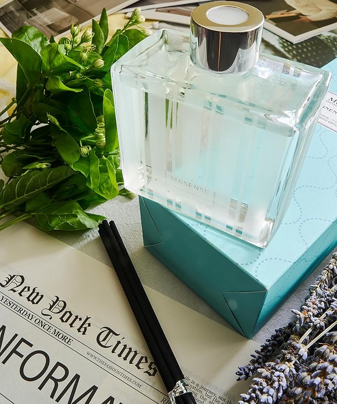 M&SENSE Linen Breeze Reed Diffuser Set - 7.04oz Scented Diffusers for Home with Sticks, Shelf Decor for Bedroom Bathroom Office for Women Friend MSENSE