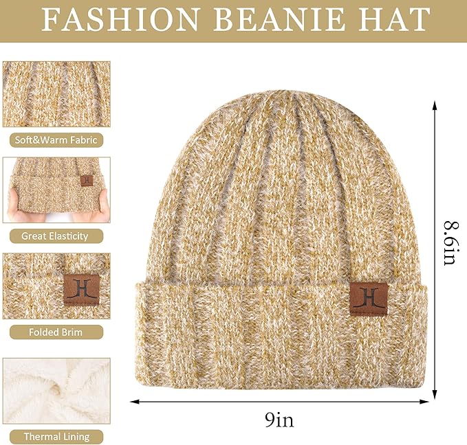 Womens Winter Warm Knit Beanie Hat Touchscreen Gloves Long Neck Scarf Set with Fleece Lined Skull Caps Gifts for Women FZFANTASTICZONE