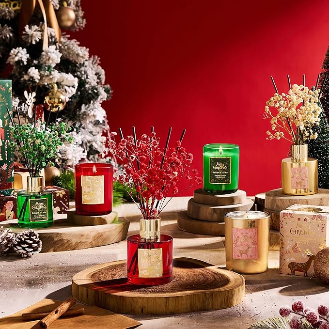 Airkeep Christmas Reed Diffuser Set - 3.38 fl oz (100 ml) Christmas Cookie Oil Diffuser with 8 Reed Sticks, Home Fragrance for Bathroom Shelf Decor Airkeep