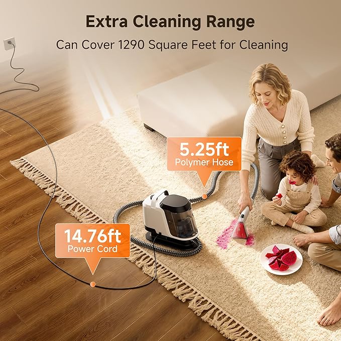 uwant Portable Carpet Cleaner 18Kpa Powerful Suction Upholstery Cleaner Machine for Pet, Spot Cleaner with Specialty Tools for Car, Couch, Rug, Sofa, Furniture (Motor 18Kpa) UWANT
