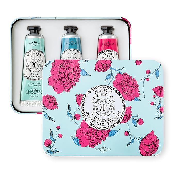La Chatelaine 20% Shea Butter Hand Cream Travel Size Tin, Gift Set for Women, Nourishing Hand-Care Set for Holiday (Coconut Milk, Shea, Lychee Cranberry) LaChatelaine