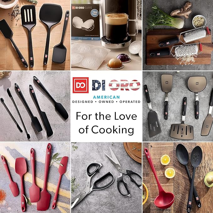 DIORO Silicone Mixing & Serving Spoons - Large Heat-Resistant Non Stick Utensils Big Solid & Slotted Basting & Stirring Spoons - Dishwasher Safe (2pc, Red) DIORO