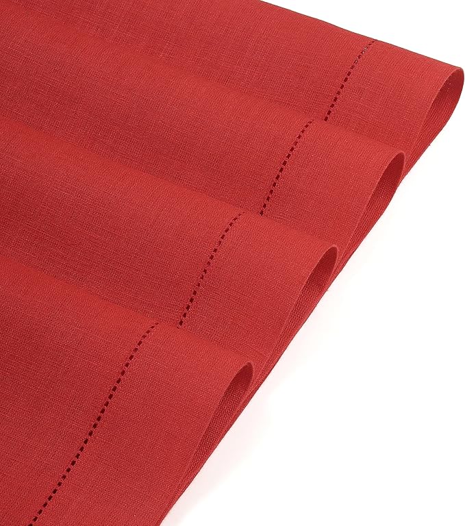 D'Moksha Homes Linen Placemats Set of 4 - Classic Hemstitch Bright Red Placemats 14 x 19 Inch - 100% Pure Linen Table Mats for Fall, Autumn and Halloween - Handcrafted and Machine Washable DMokshaHomes