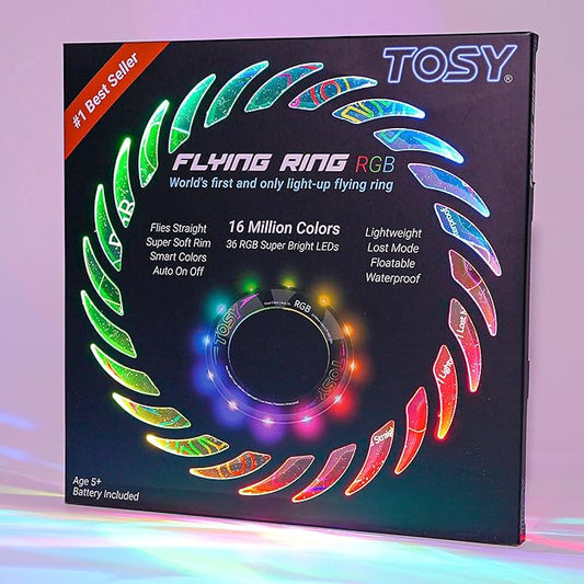TOSY Flying Ring - 36 RGB Multicolor LEDs, Super Bright, Lost Mode, Auto Light Up, Christmas Stocking Stuffers Gift for Kid/Teen/Boy/Girl, Safe, Waterproof, Pool/Beach/Camping Toy TOSY