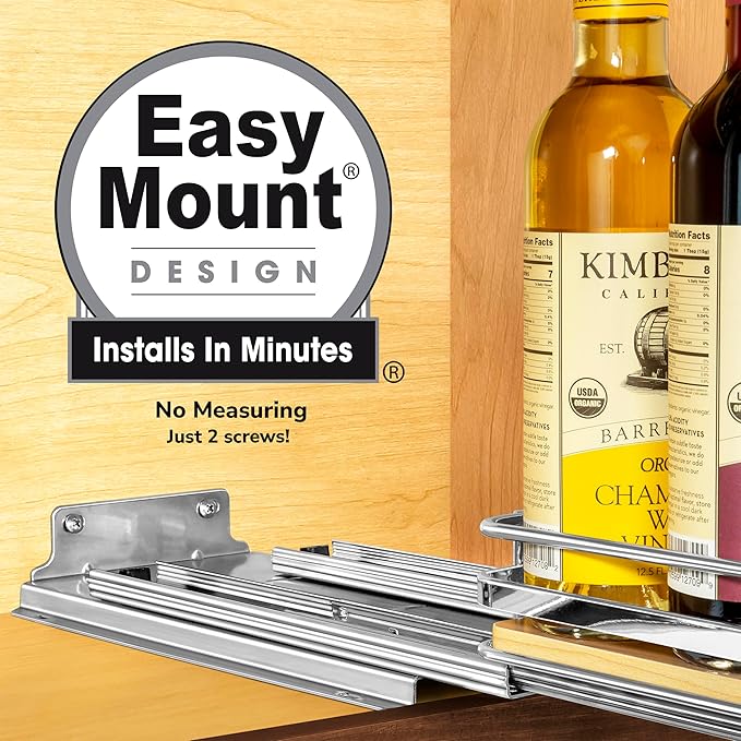 LYNK PROFESSIONAL® Élite™ Pull Out Spice Rack Organizer for Inside Kitchen Cabinets - 6-3/8 inch Wide - Slide Out Drawer – Wood/Chrome Sliding Spice Cabinet Organization Shelf Racks - 1 Tier LYNKPROFESSIONAL