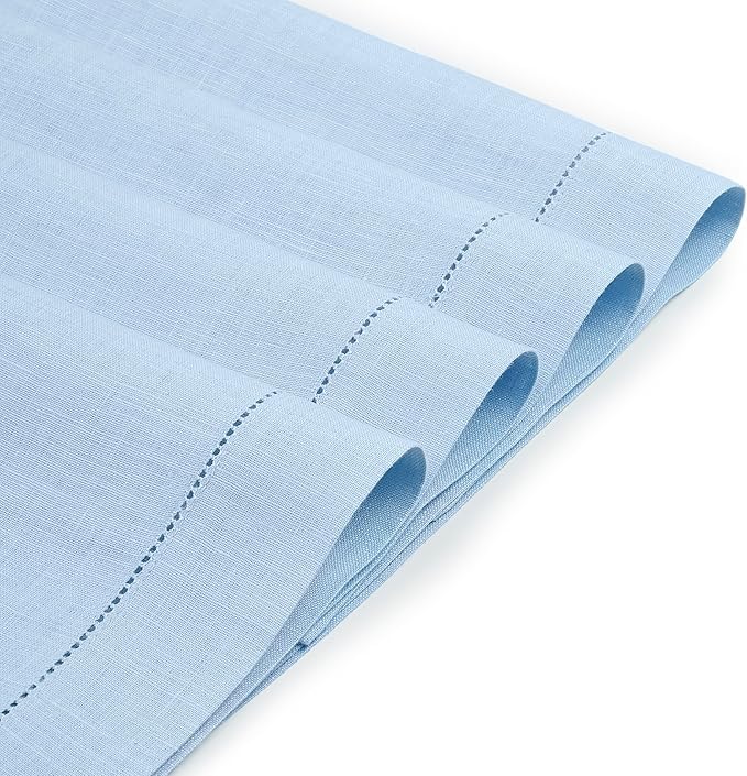 D'Moksha Homes Powder Blue Linen Cloth Placemats Set of 4-100% Pure Linen Hemstitch Placemats 14 x 19 Inch - Classic Hemstitch Table Place Mats for Christmas - Handcrafted and Machine Washable DMokshaHomes