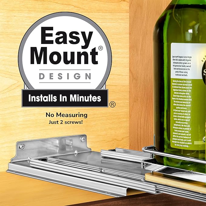 LYNK PROFESSIONAL® Élite™ Pull Out Spice Rack Organizer for Inside Kitchen Cabinets - 8-3/8 inch Wide - Slide Out Drawer – Wood/Chrome Sliding Spice Cabinet Organization Shelf Racks - 1 Tier LYNKPROFESSIONAL