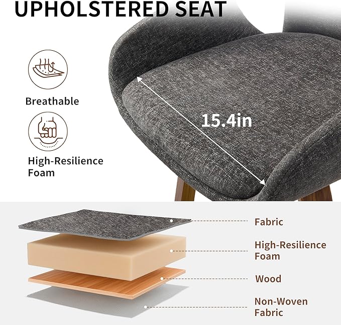 26 inch Modern Bar Stools Set of 3, Walnut Wood and Fabric Bar Chair, 360° Swivel Seat, Stylish and Comfortable Barstool for Kitchen, Bar Counter, Dining Area - Charcoal Grey VipDesk